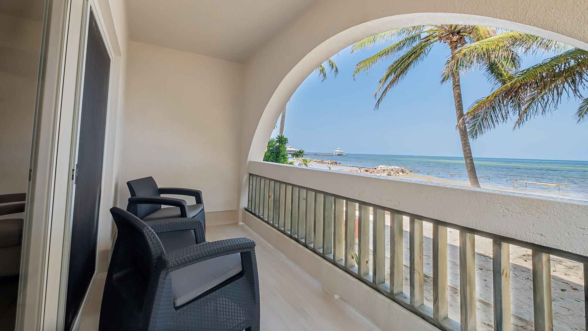 Ocean view balcony at Island Magic Beach Resort, Caye Caulker